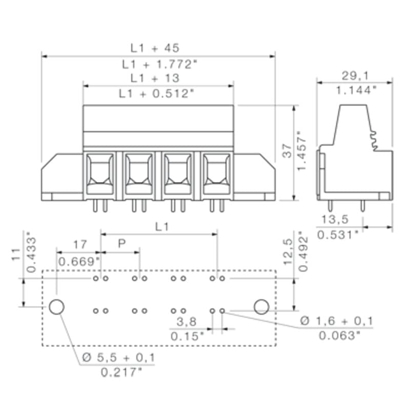 Клемма печатной платы LXBL 15.00/01/90 4.5SN BK BX 1226590000