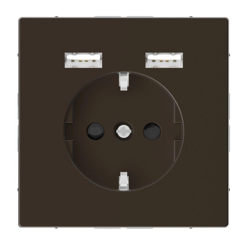 Розетка MERTEN SDL Schuko с 2 USB c зарядным устройством 2.4А мокко SchE MTN2366-6052