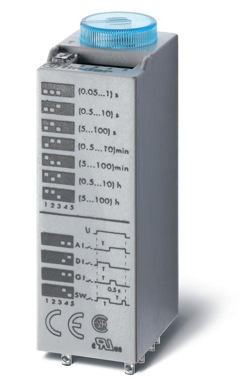 Таймер миниатюрный мультифункциональный(AI DI SW GI) монтаж в розетку 48В AC/DC 3CO 10А регулировка времени 0.05с…100ч IP40 в комплекте металлич. клипса 094.81 FINDER 850300480000