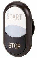 Кнопка двойная с сигнальной лампой; с обозначением "start" "stop" бел./черн.; лицевое кольцо M22S-DDL-WS-GB1/GB0 черн. EATON 216709
