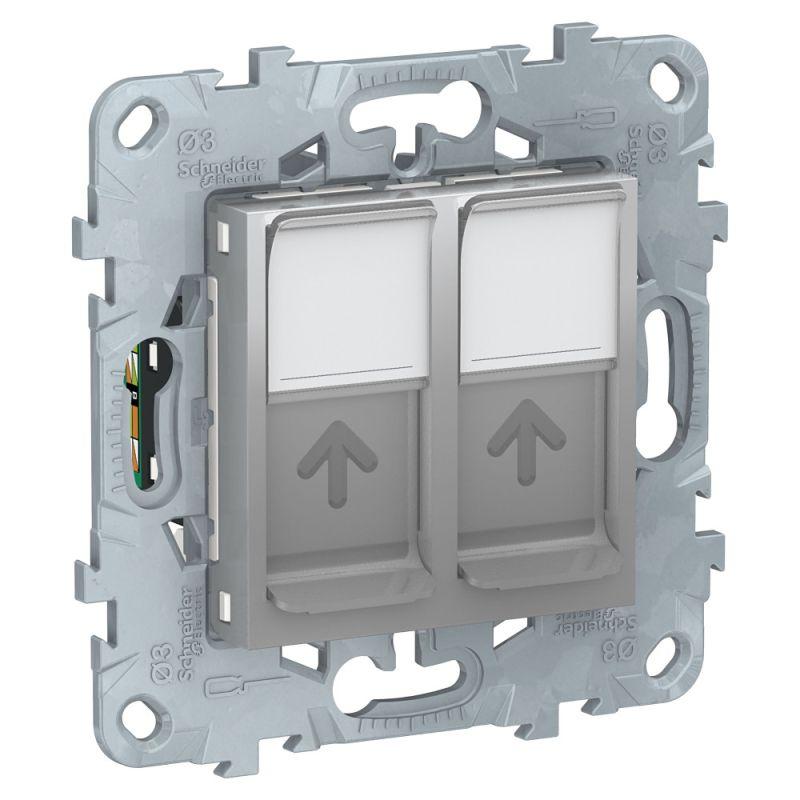 Механизм розетки компьютерная UNICA NEW RJ45 двойная кат.5е UTP алюм. SchE NU542030