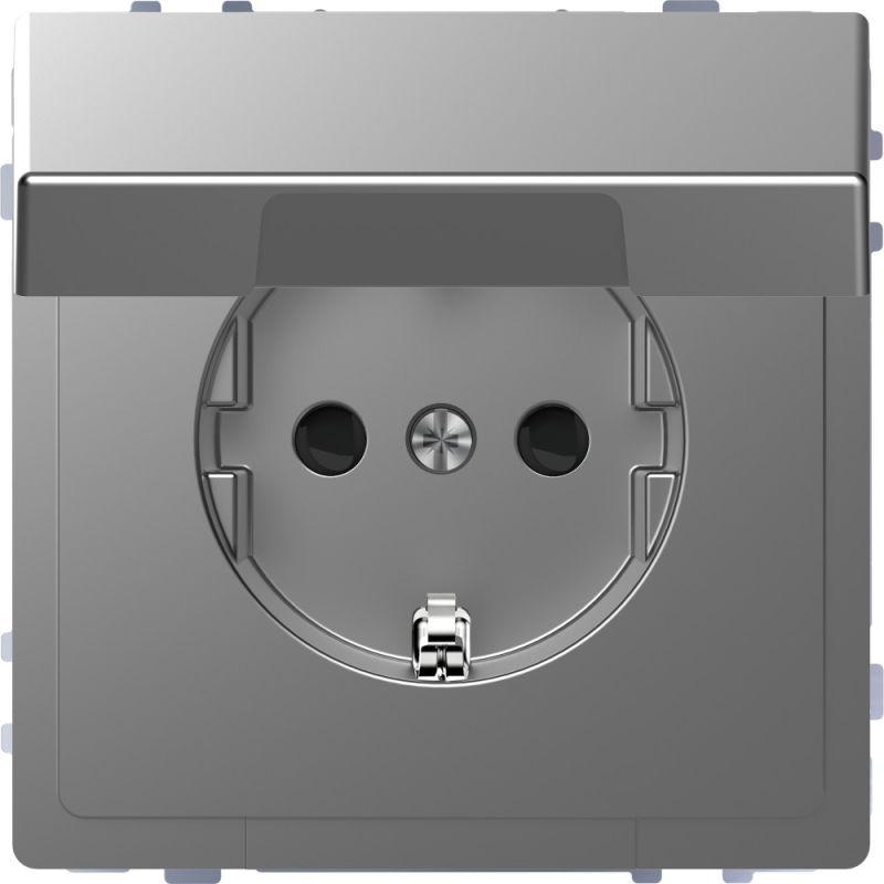 Розетка Merten D-Life 16А с защ. крышкой с заземл. IP20 SD нерж. сталь SchE MTN2310-6036